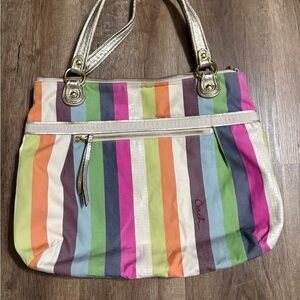 Coach legacy Striped Tote Bag with Gold Handles
